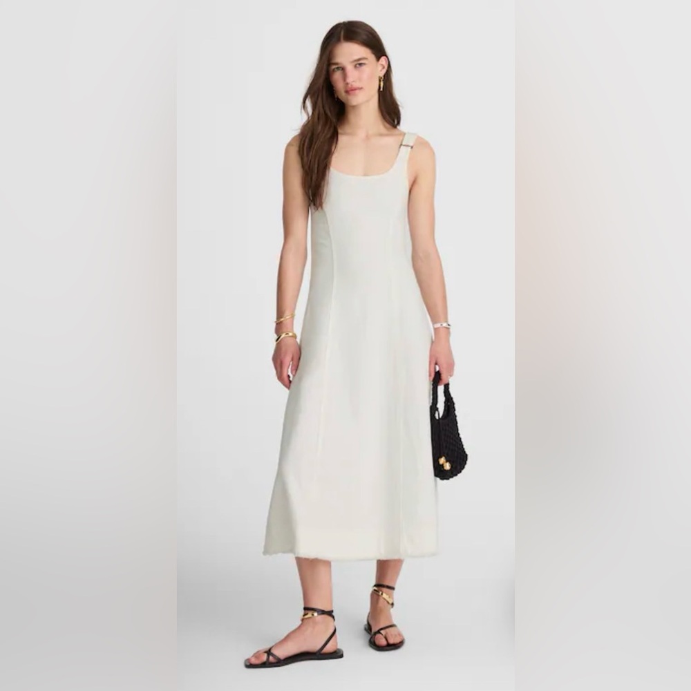 Madewell NWT Denim Scoopneck Midi Dress in Pure White Wash